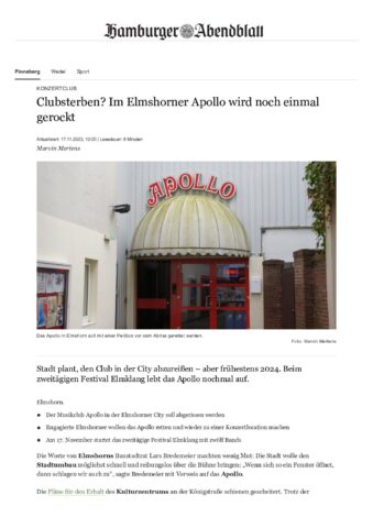 Von wegen Clubsterben: Im Apollo Elmshorn wird nochmal gerockt Hamburger Abendblatt