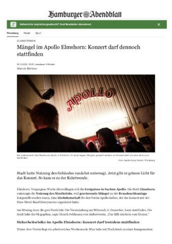 Mängel im Club Apollo in Elmshorn: Konzert darf trotzdem stattfinden Hamburger Abendblatt