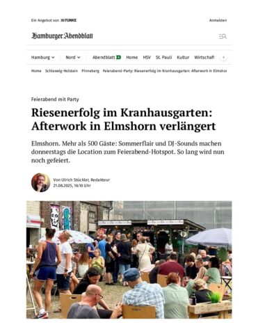 Feierabend Party Riesenerfolg im Kranhausgarten Afterwork in Elmshorn verlängert